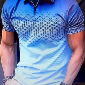 Geometry Pattern Men’s Zipper Casual Golf Shirt XXL Sky Blue NWOT